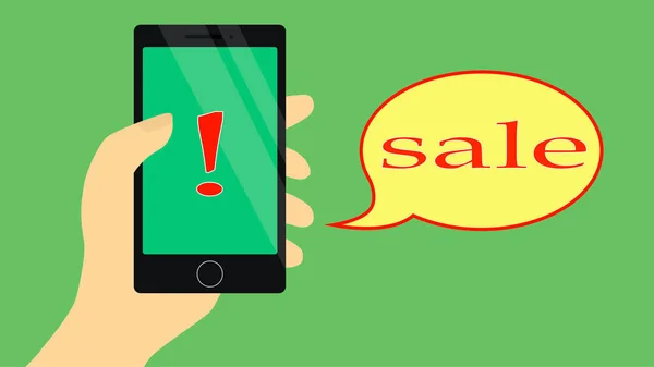 Satış ikonlu cep telefonu, sarı konuşma balonu satışı, online sipariş bildirim konsepti, ekommerce, sipariş servisi