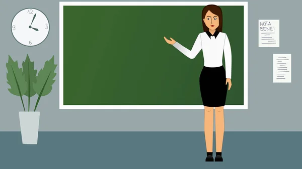 School Teacher Character Standing Chalkboard Background Teacher Professor Standing Front — Stock Vector