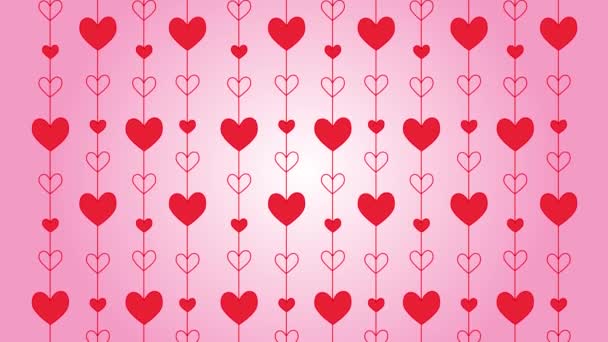 История Святого Валентина Сердечками Движущийся Узор Анимированные Красные Сердца Градиентном — стоковое видео