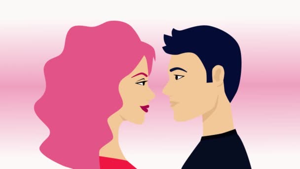 카툰은 분홍색 머리에 파일을 코카서스 여성입니다 소년과 소녀는 사랑으로 서로를 — 비디오