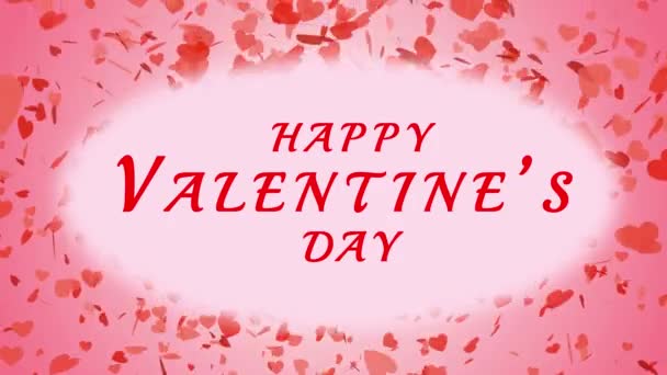 Красные Сердца Падают Днем Святого Валентина Подпись Розовом Фоне День — стоковое видео