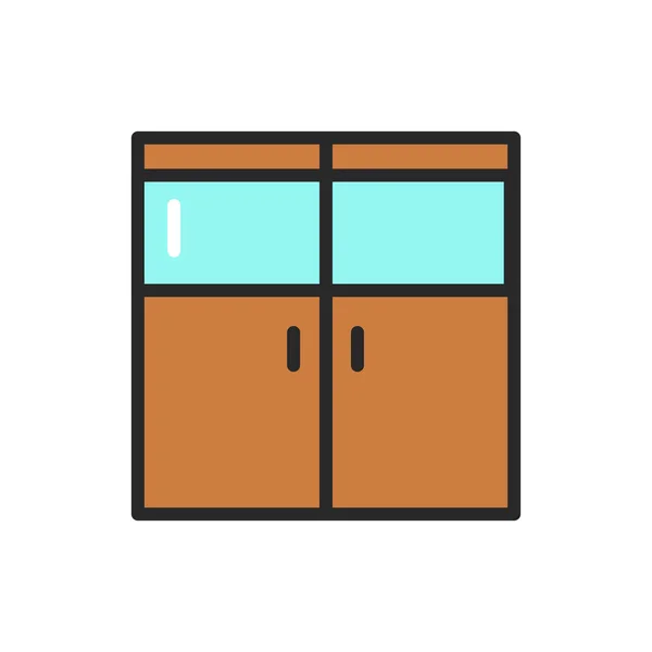 Vista frontal cerrada doble madera puerta color línea icono. Elemento vectorial aislado. — Vector de stock