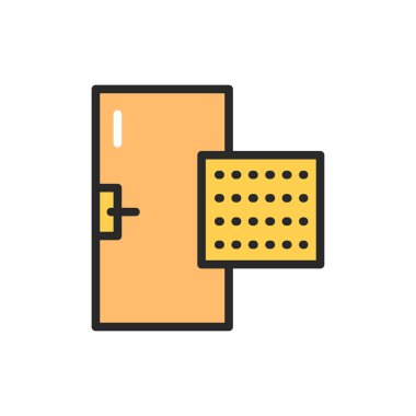 Ön görünüm kapalı pvc kapı renk çizgisi simgesi. İzole vektör ögesi.