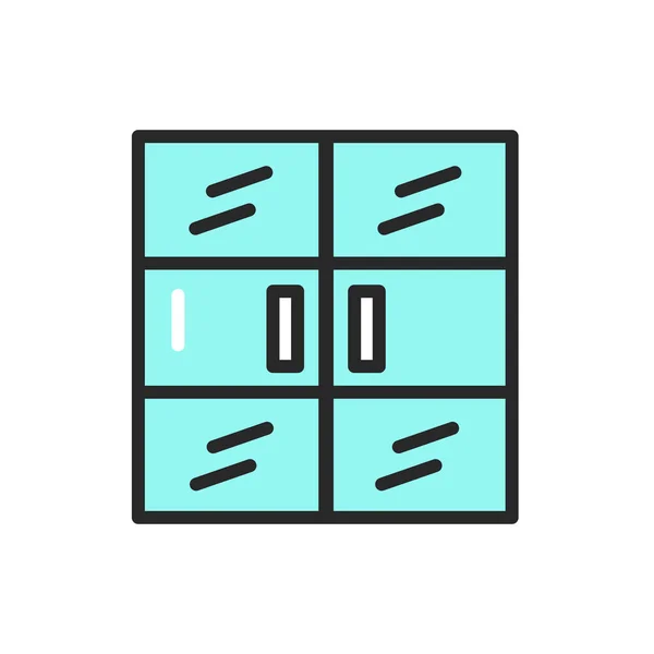 Πρόσοψη κλειστή διπλή πόρτα καθρέφτες χρώμα εικονίδιο γραμμή. Μεμονωμένο διανυσματικό στοιχείο. — Διανυσματικό Αρχείο