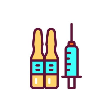 Sıvı renk çizgisi simgesi enjekte etmek için şırınga. İzole vektör elementi. Web sayfası, mobil uygulama, tanıtım için resim çizelgesi.