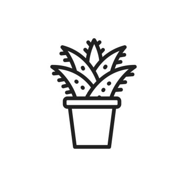 Aloe saksı siyah çizgi ikonu. Vektör çizimi. Web sayfası, mobil uygulama, tanıtım için resim çizelgesi