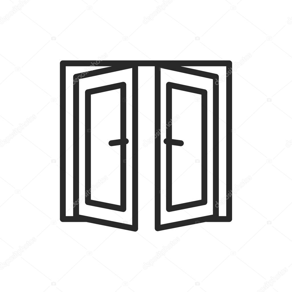 Front view open double doors color line icon. Isolated vector element.