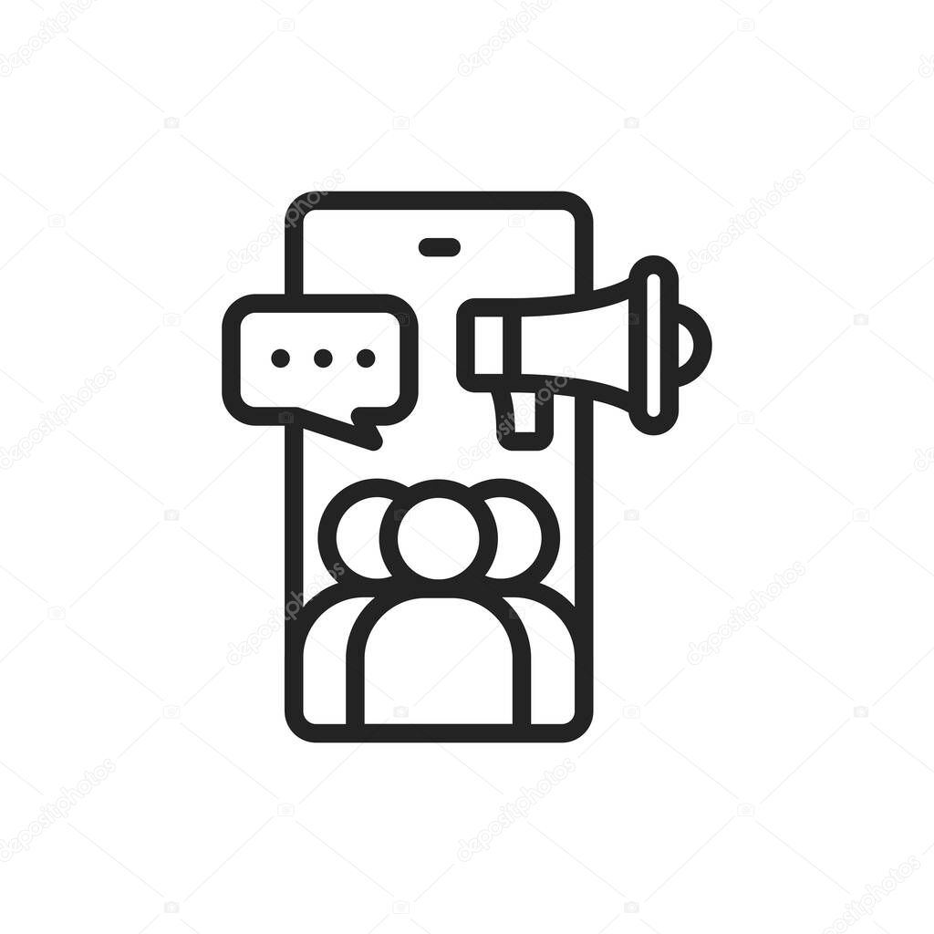 Marathon line black icon. SMM promotion. Outline pictogram. Vector illustration