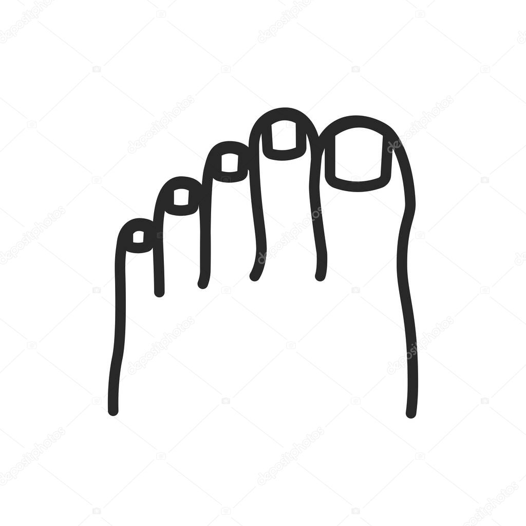 Woman foot with pedicure color line icon. Isolated vector element. 