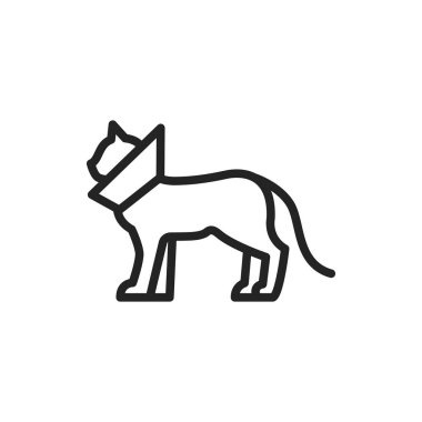 Cat in bandage black line icon. postoperative rest. Isolated vector element. Outline pictogram for web page, mobile app, promo