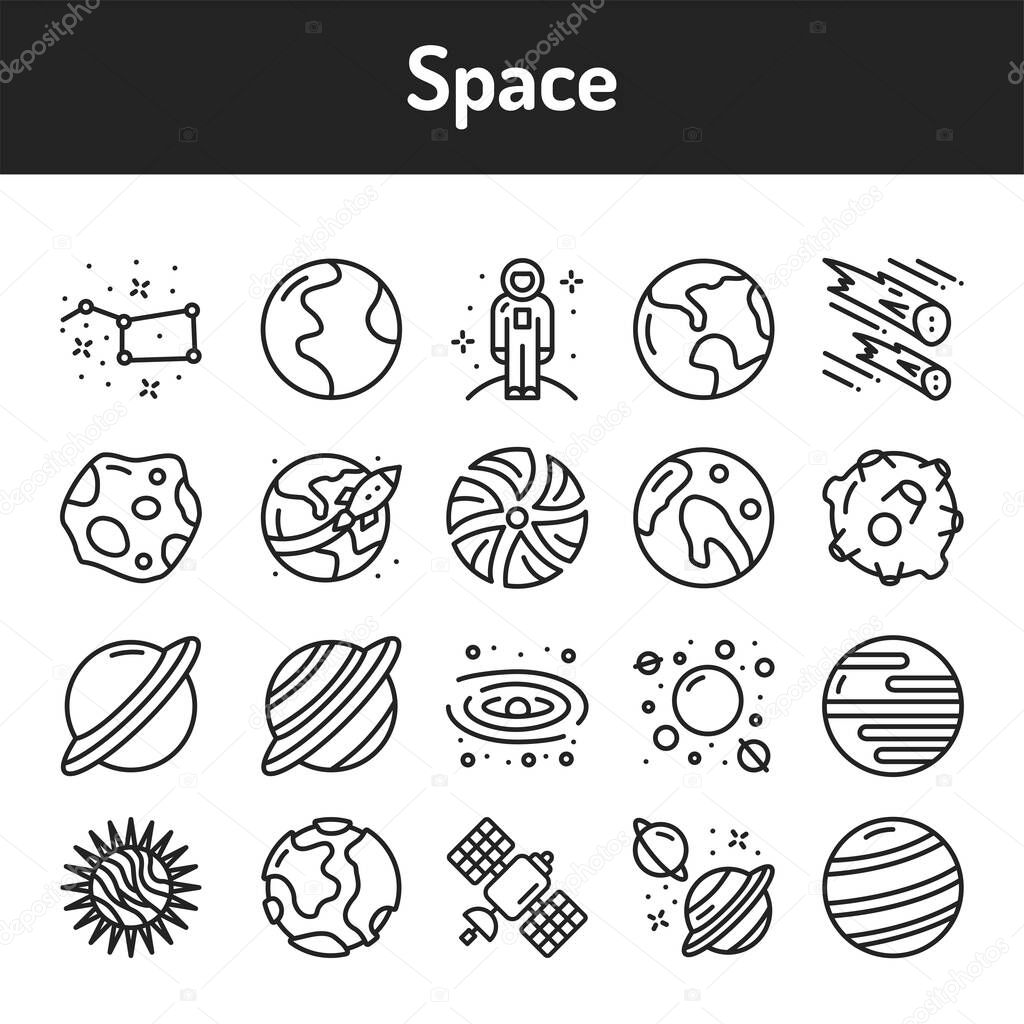 Space color line icons set. Pictograms for web page, mobile app, promo. Editable stroke.