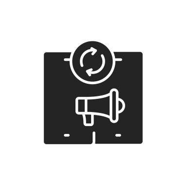 Takas reklam sembolü siyah simge. SMM tanıtımı. 