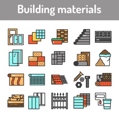Yapı malzemeleri renk çizgisi simgeleri ayarlandı. Web sayfası için resim grafikleri
