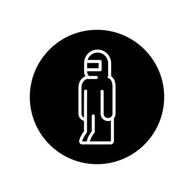 Koruyucu giysili bir işçi, siyah sembol. İzole vektör ögesi.