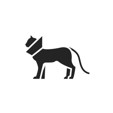 Siyah simge şeklinde bandajlı bir kedi. Ameliyat sonrası dinlenme. İzole vektör elementi. Web sayfası, mobil uygulama, tanıtım için resim çizelgesi