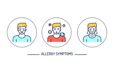 Alerji belirtileri renk simgeleri konsepti. Dermatolojik, bulaşıcı hastalıklar.