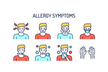 Alerji belirtileri renk simgeleri konsepti. Dermatolojik, bulaşıcı hastalıklar.