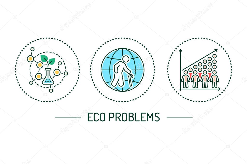 Eco problems color line icons conceptt. Environmental issues. 