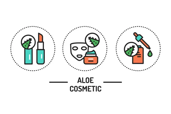 Set de iconos de línea de color cosmético Aloe. Ilustración vectorial. Esquema de pictogramas para la página web, aplicación móvil, promo — Vector de stock