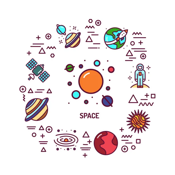 Πανό Ιστού Διαστήματος Infographics Γραμμικά Εικονίδια Λευκό Φόντο Δημιουργική Ιδέα — Διανυσματικό Αρχείο