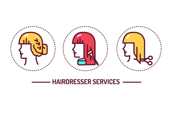 Hairdresser Service Color Line Icons Concept Beauty Industry — Stock Vector