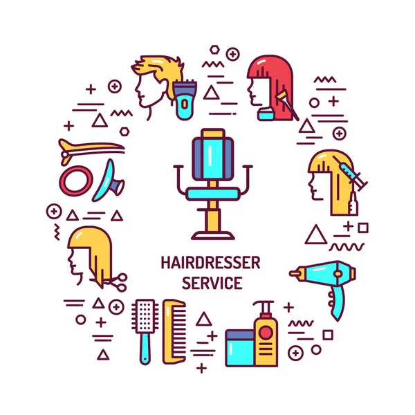 Hairdresser Service Web Banner Infographics Linear Icons White Background Creative — Stock Vector
