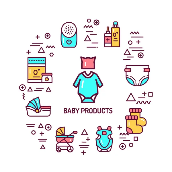 Baby Products Web Banner Infographics Linear Icons White Background Creative — Stock Vector