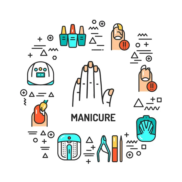 Manicure Web Banner Infographics Linear Icons White Background Creative Idea — Stock Vector