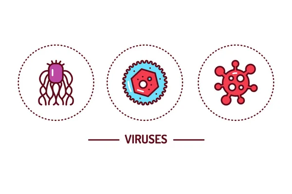 病毒的色彩线条图标概念 孤立的轮廓色彩元素 可编辑笔划 — 图库矢量图片