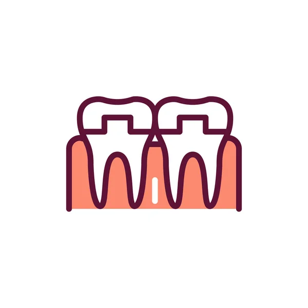 Gekrönte Zähne Farbe Linie Symbol Isoliertes Vektorelement Umriss Piktogramm Für — Stockvektor