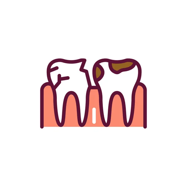 Dientes Con Caries Icono Línea Color Elemento Vectorial Aislado Esquema — Vector de stock