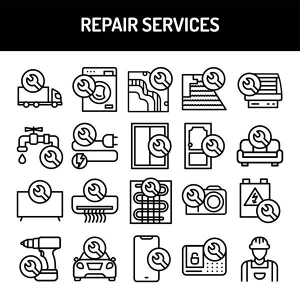 Reparación Servicios Línea Iconos Establecidos Elemento Vectorial Aislado — Vector de stock