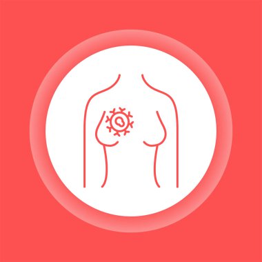 Göğüs kanseri renk düğmesi simgesi. Kadın hastalıkları. Onkoloji. İzole vektör elementi. Web sayfası, mobil uygulama, tanıtım için resim çizelgesi.