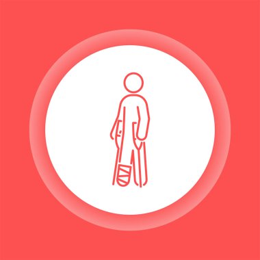 Koltuk değnekli adam renk düğmesi simgesi. Yaralandıktan sonra rehabilitasyon. İzole vektör elementi. Web sayfası, mobil uygulama, tanıtım için resim çizelgesi.