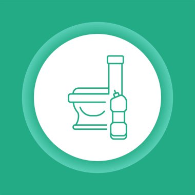 Tuvalet ve deterjan renkli düğme simgesi. Tuvalet temizleme konsepti. Web sayfası, mobil uygulama, tanıtım için resim grafiği.