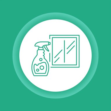 Deterjan ve pencere renk düğmesi simgesi. Pencereyi yıka. Temizlik servisi. Web sayfası, mobil uygulama, pankart için imzala.