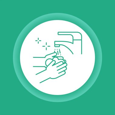 Ellerini sabun rengi simgesiyle yıka. Hijyen. Web sayfası için piktogram, mobil uygulama, tanıtım. UI UX Arayüz tasarım ögesi.