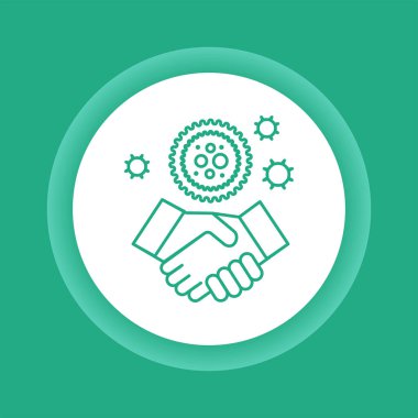 COVID-19 el sıkışma renk düğmesi simgesi ile iletiliyor. Sağlık hizmetleri. Web sayfası için piktogram, mobil uygulama, tanıtım. UI UX Arayüz tasarım ögesi.