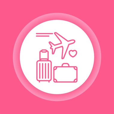 Balayı renk çizgisi simgesi. Uçaklı bavullar. İzole vektör elementi. Web sayfası, mobil uygulama, tanıtım için resim çizelgesi.