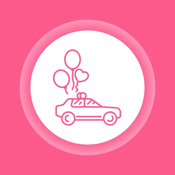 Just Married Car Color Line Icon Auto Balloons Isolated Vector — Stock Vector