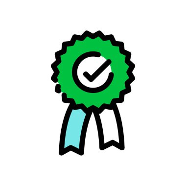 Onaylanmış madalya, ödül renk çizgisi ikonu. Başarılı kalite konsepti. Onaylanmış, onaylanmış unsur. Web sayfasını imzala, mobil uygulama. Vektör izole nesne. Düzenlenebilir vuruş.