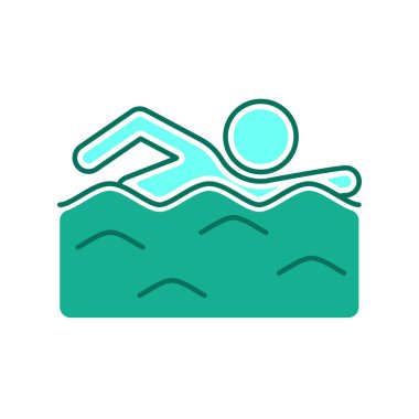 Yüzen adam çizgisi renk simgesi. Yüzme sporu konsepti.