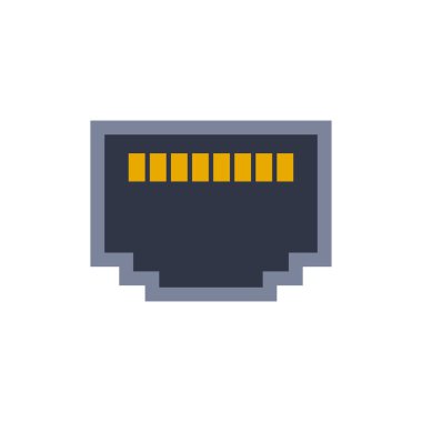 Modem ethernet pc evrensel bağlantı simgesi. Port 'un düz bir şekilde vektör grafik çizimi. USB tipi, video ve ses portu. Ekran portu ve diğer bilgisayar arayüzü ögeleri.