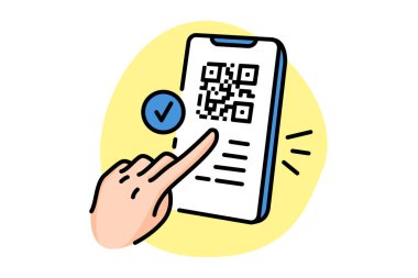 AB Dijital COVID Sertifikası renk çizgisi simgesi. QR kodu akıllı telefondan taranıyor. Web sayfasını imzala, uygulama. UI UX GUI tasarım elemanı. Düzenlenebilir vuruş