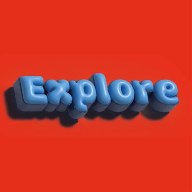 Parlak mavi kelime Explore canlı bir kırmızı arka plana karşı duruyor, izleyicileri yeni deneyimler ve maceralar araştırmaya teşvik ediyor..