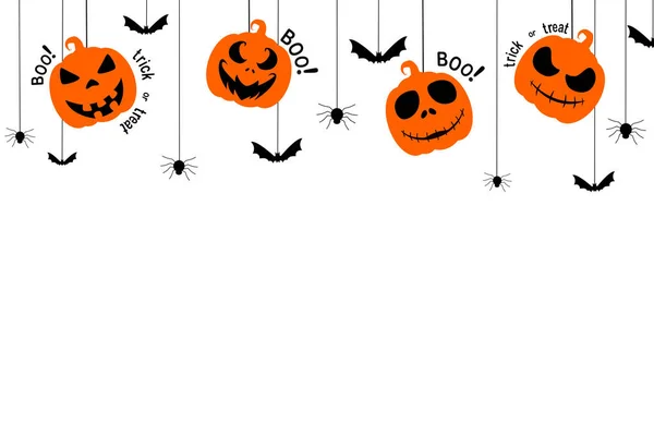 Halloween Party Hintergrund Mit Gruseligen Kürbisgesicht Fledermäuse Spinnen Buh Trick — Stockvektor