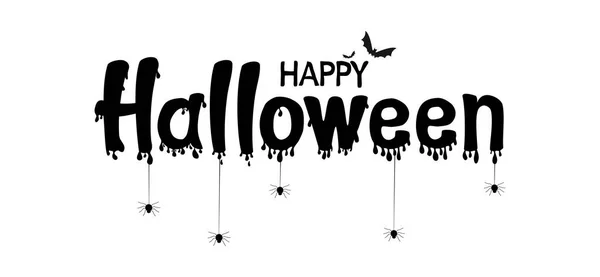 Felice Banner Testo Halloween Con Pipistrelli Volare Ragno Ragnatela Isolato — Vettoriale Stock