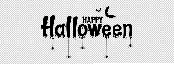 Felice Banner Testo Halloween Con Pipistrelli Volare Ragno Ragnatela Isolato — Vettoriale Stock