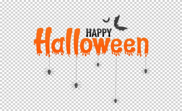 Orange Glad Halloween Text Banner Med Fladdermöss Flyger Spindel Spindelnät — Stock vektor