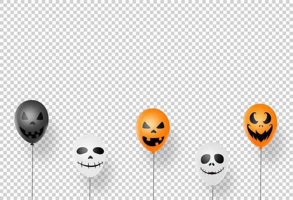 Halloween Strona Tło Przerażający Czarny Biały Pomarańczowy Balony Odizolowane Png — Wektor stockowy